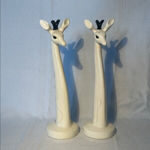 GIRAFFE SALT & PEPPER SHAKERS BLACK & WHITE MCM VINTAGE LONG NECK